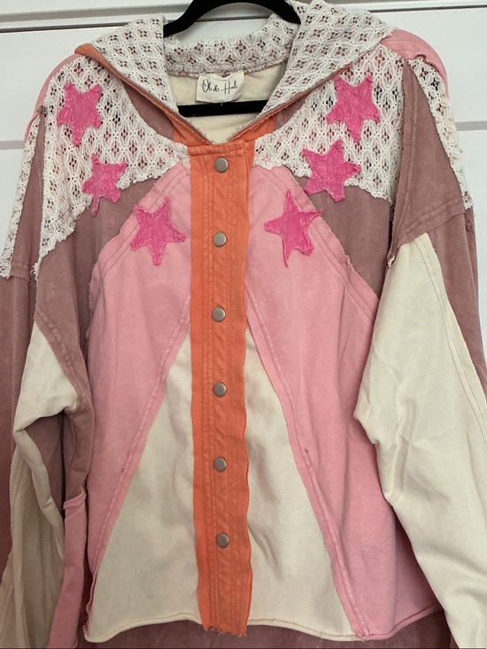 Oli & Hali Tops - Adorable Distressed Hooded Jacket Top with Lace. XL New. Longer in back